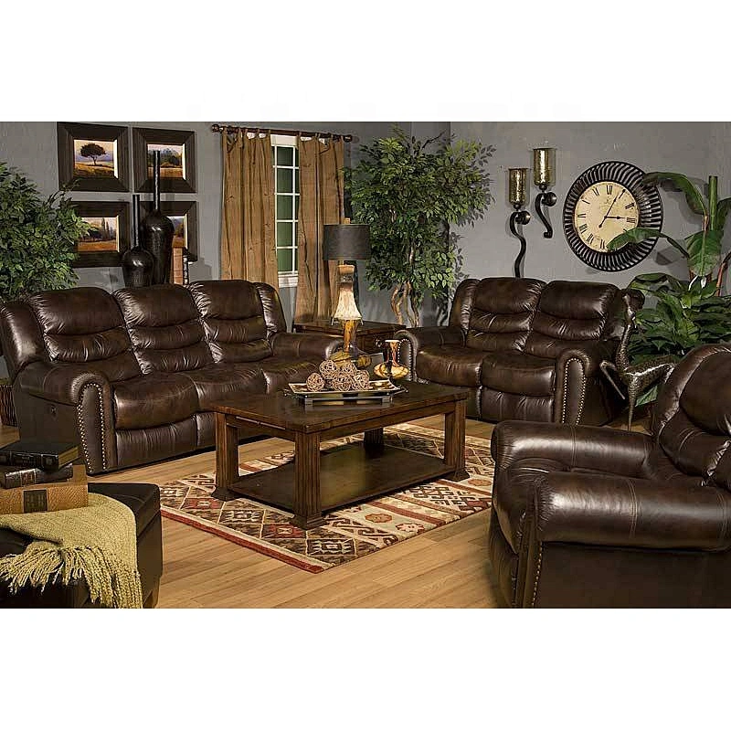 Indian old luxury leather belt retro beautiful bubble nail multi-function with drop down USB recliner sofa set