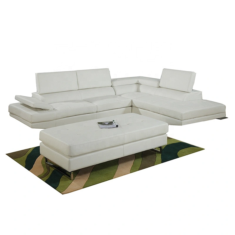 Pure white high quality leather multi-person sofa metal frame American modern style with ottoman living room corner sofa