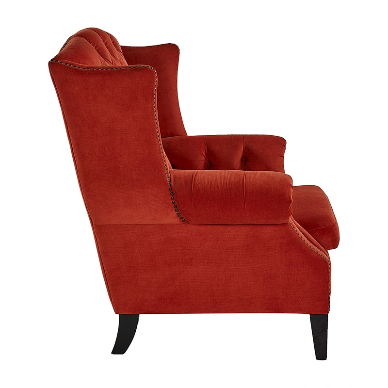 New Model Red Linen High Back Sofa Chair With Buttons For Living Room