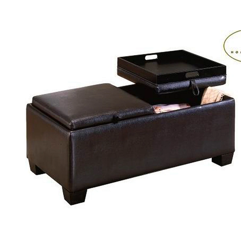 Rectangular black leather high quality living room home furniture storage coffee table Ottoman