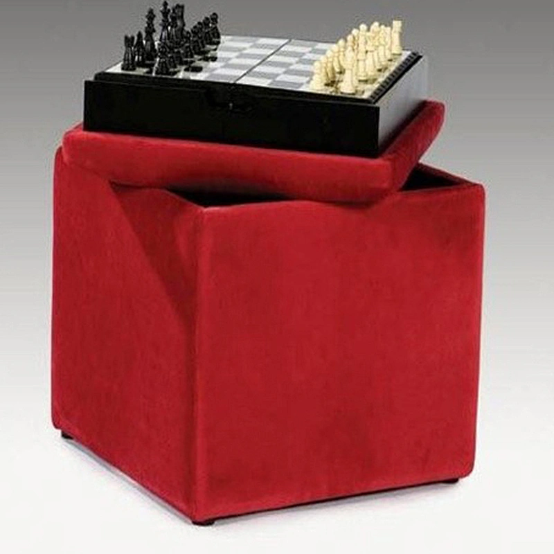 Red leather small modern style simple storage living room square coffee table Ottoman