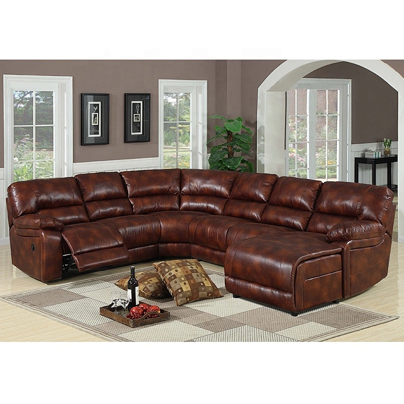 Home Furniture Living Room Leather Corner Sofa with Recliner