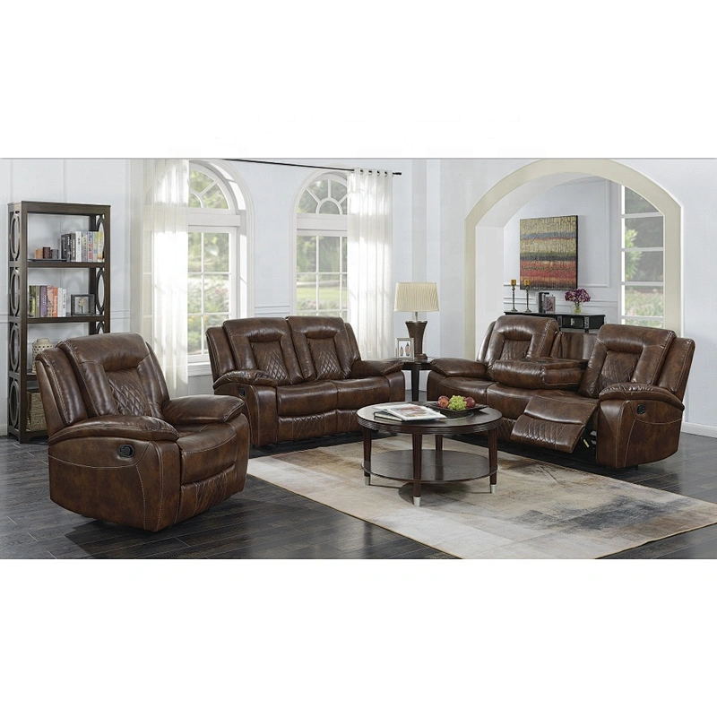 High quality black breathable leather with contrast color line design comfortable multifunctional living room recliner sofa set