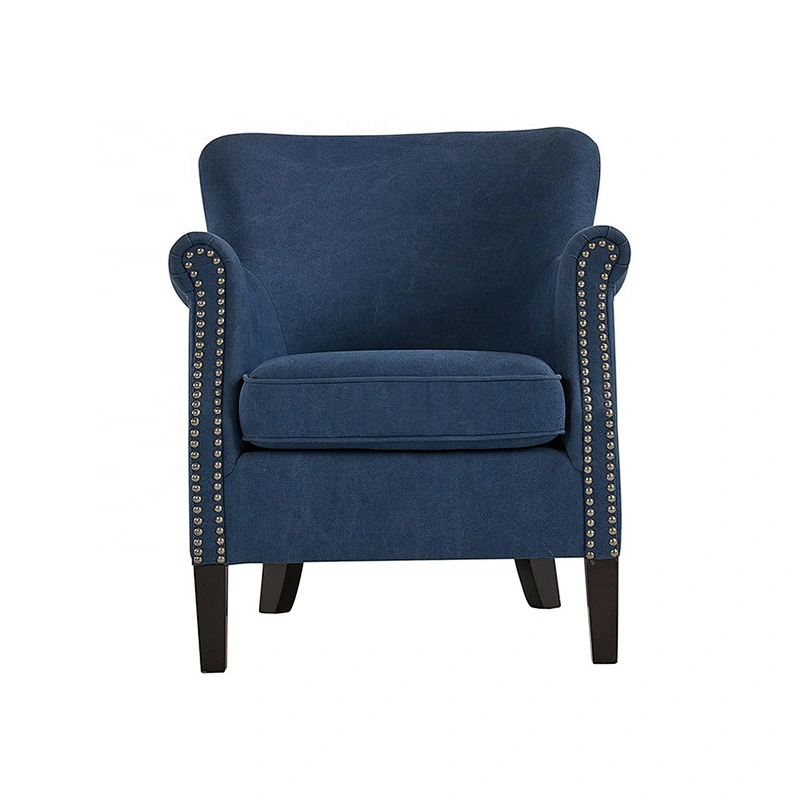 Modern Lounge Chair  New Model Comfortable Seat Blue Linen High-end  Arm Chair With Nails
