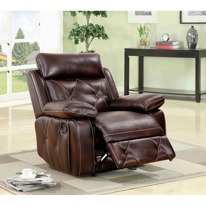 Old man seat brown leather beautiful comfortable sponge cushion multi-function living room 3+2+1 recliner sofa