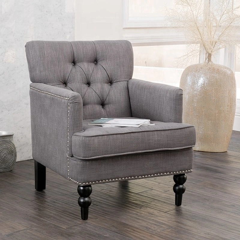 High Quality Modern Literary Design Style Grey Linen Material  Chair For Living Room