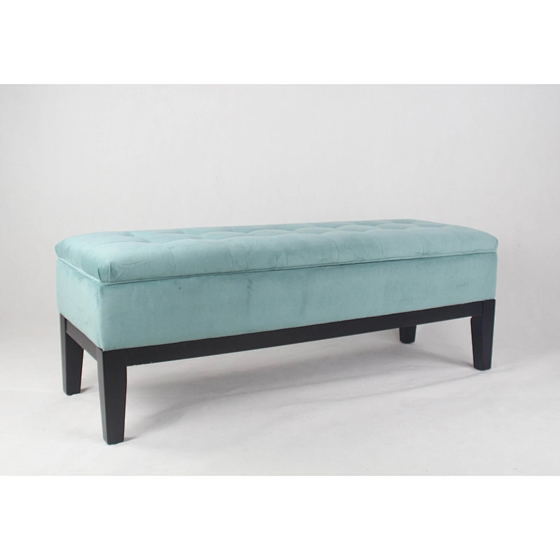 Sky blue compact bench high quality soft flannel belt pull buckle living room storage Ottoman