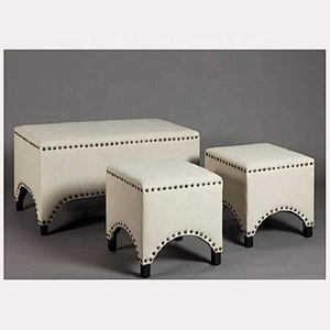 Colorful Fabric Covered Vintage Solid Furniture Home Goods Fabric Storage Ottoman