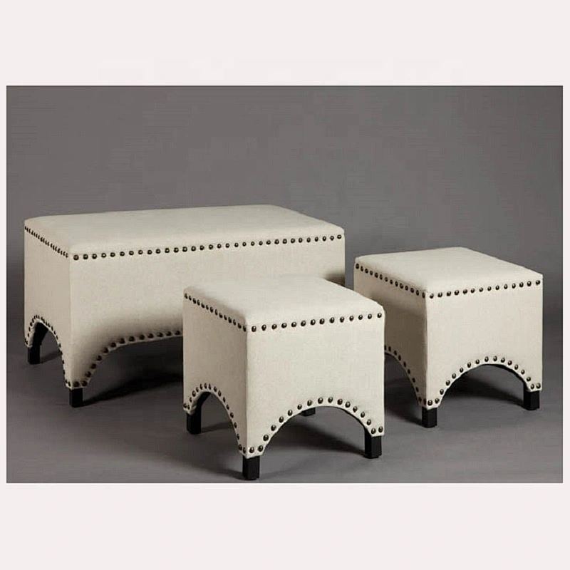 Colorful Fabric Covered Vintage Solid Furniture Home Goods Fabric Storage Ottoman