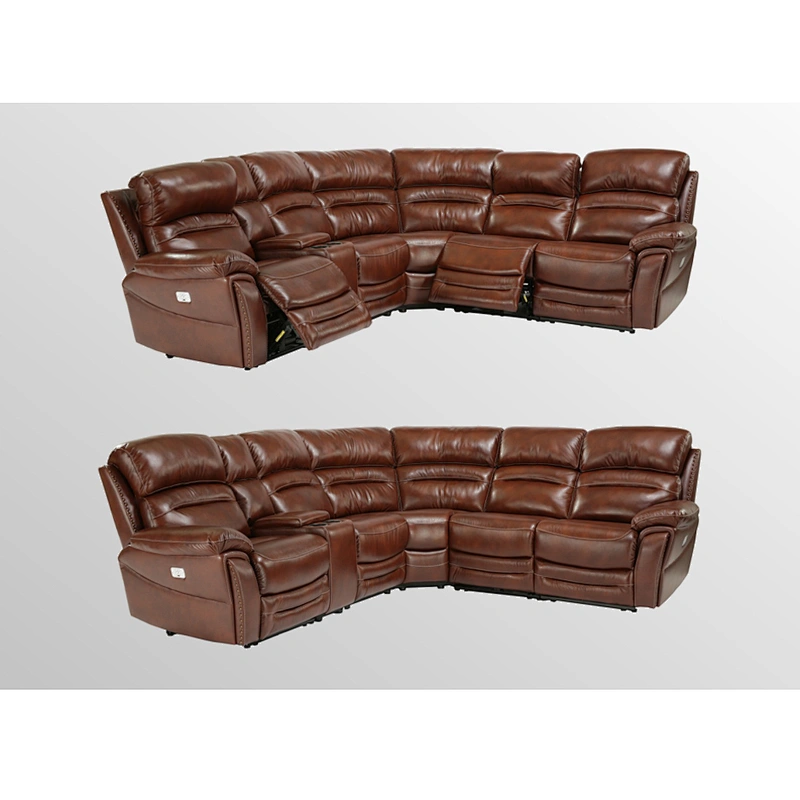 Frank Furniture Classic Model Air Leather Electric Recliner Two Tone Black Brown Patchwork Recliner Sofa Set