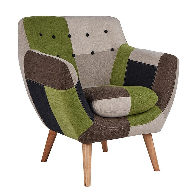 High-end home furniture leisure chair wooden legs frame fabric chair soft living room chair
