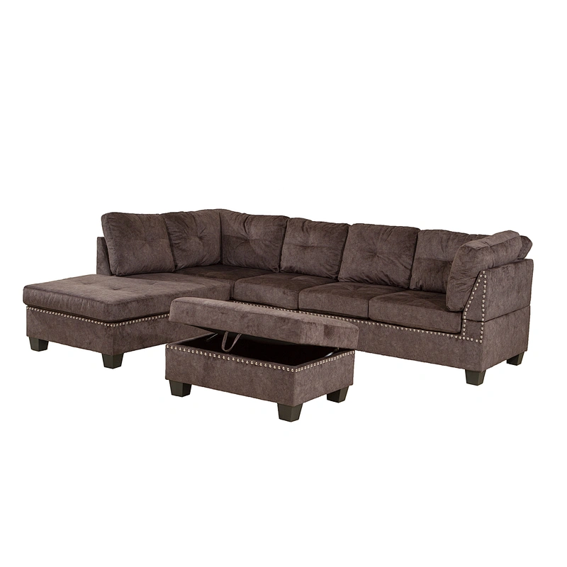 Grey leather comfortable healthy sponge cushion metal foot modern buckle design living room sectional sofa
