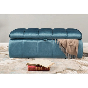 Hot Sale Modern Style Blue Velvet Ottoman Bench Living Room Furniture Storage Ottoman