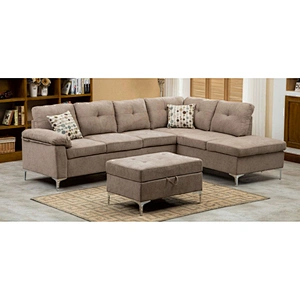 High quality light brown soft ant burlap cloth with metal feet comfortable cushion living room large sectional sofa