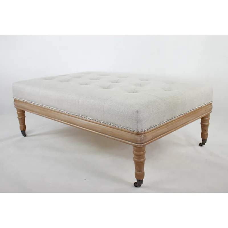 Frank Furniture Wooden Frame With Nails Upholstery With Rolling Legs Ottoman Storage Bench