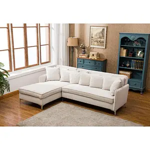 Modern anti-color check line design soft health sponge cushion large double seat + chaise longue storage sofa