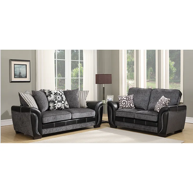 Modern leather + chenille stitching contrast design 3+2 high quality living room furniture sectional sofa set