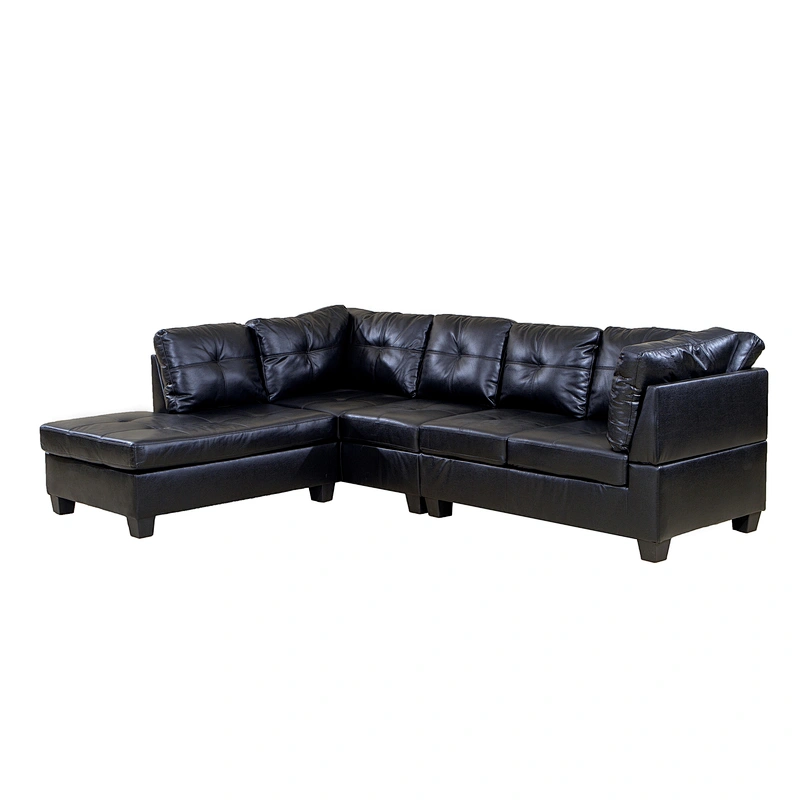 High quality PU leather living room furniture sponge cushion with comfortable backrest three seats + chaise corner sofa