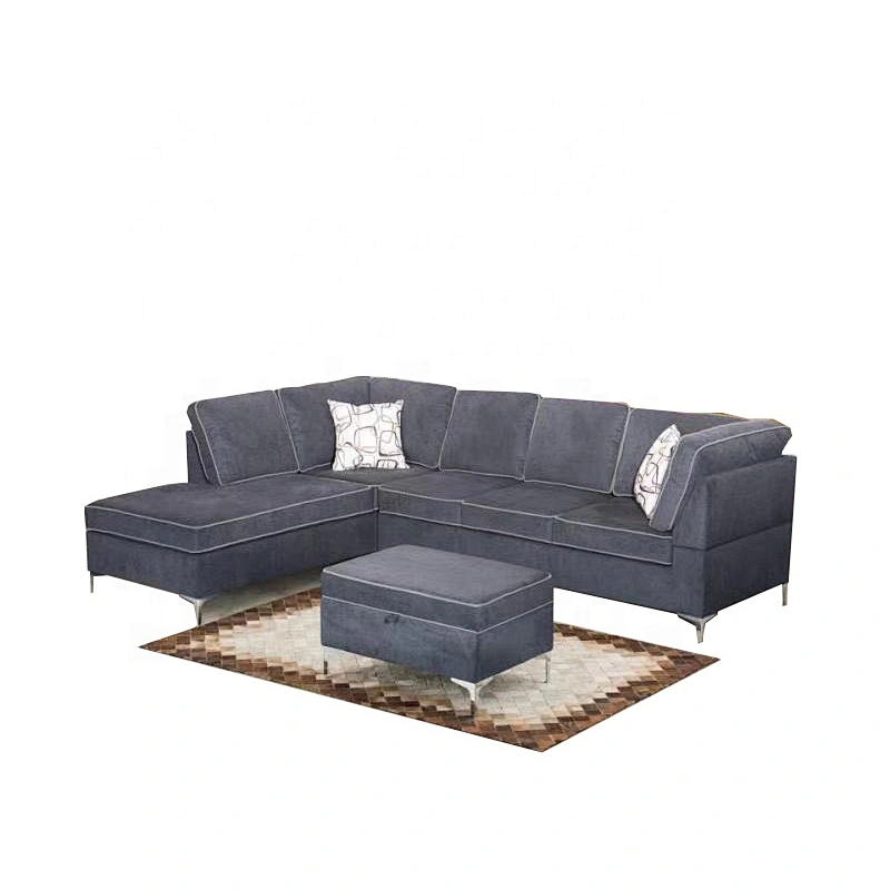Living room furniture Blue soft cloth healthy memory sponge with metal foot storage Ottoman sectional sofa set