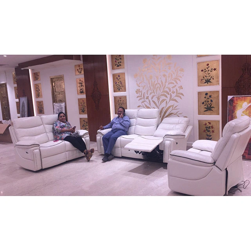 High quality black breathable leather with contrast color line design comfortable multifunctional living room recliner sofa set