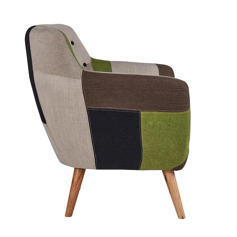 High-end home furniture leisure chair wooden legs frame fabric chair soft living room chair