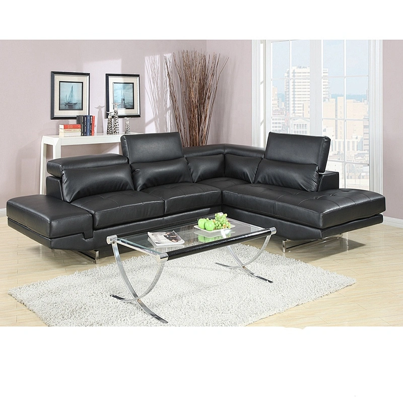 High quality chocolate color leather daily furniture with buckle storage ottoman Living Room corner sofa