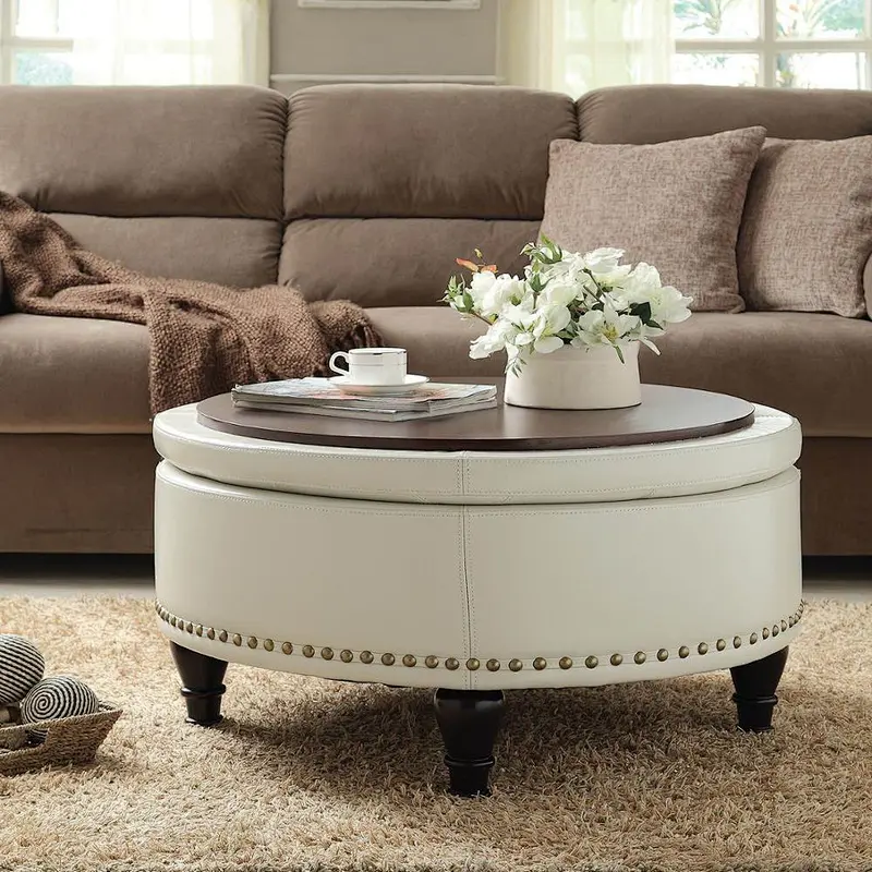 hot selling Round cane ottoman stool lounge chair ottoman living room  furniture bench ottoman