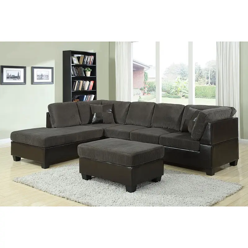 High quality leather living room furniture wine red comfortable sponge cushion four seats + large chaise sectional sofa