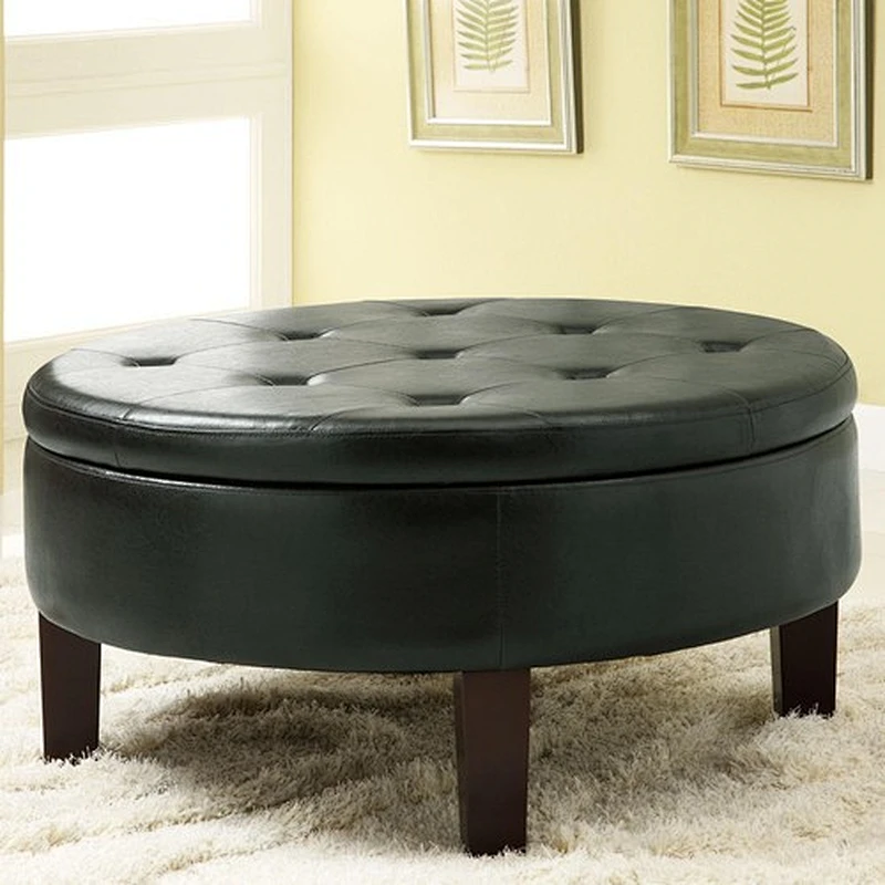 New model home furniture black  fabric velvet round ottoman storage tools bench ottoman