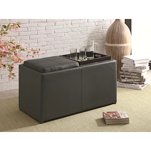 Square black leather high quality living room home furniture wooden large storage coffee table Ottoman