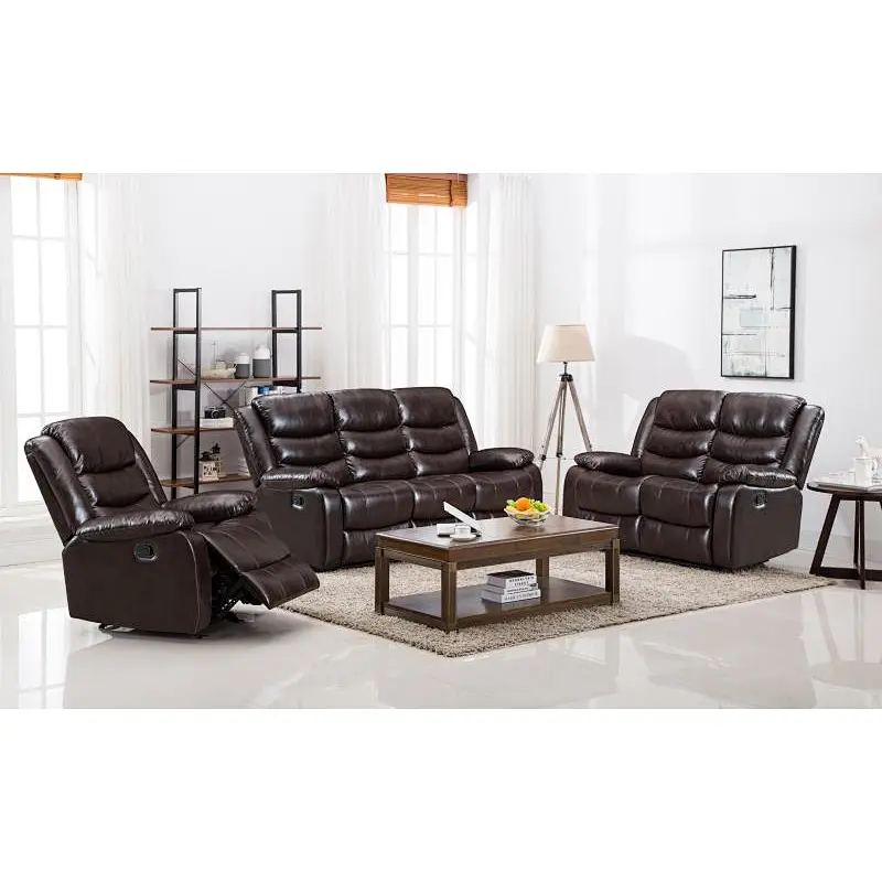 2019 new living room furniture combination black leather drop down multifunction 3+2+1recliner sofa set