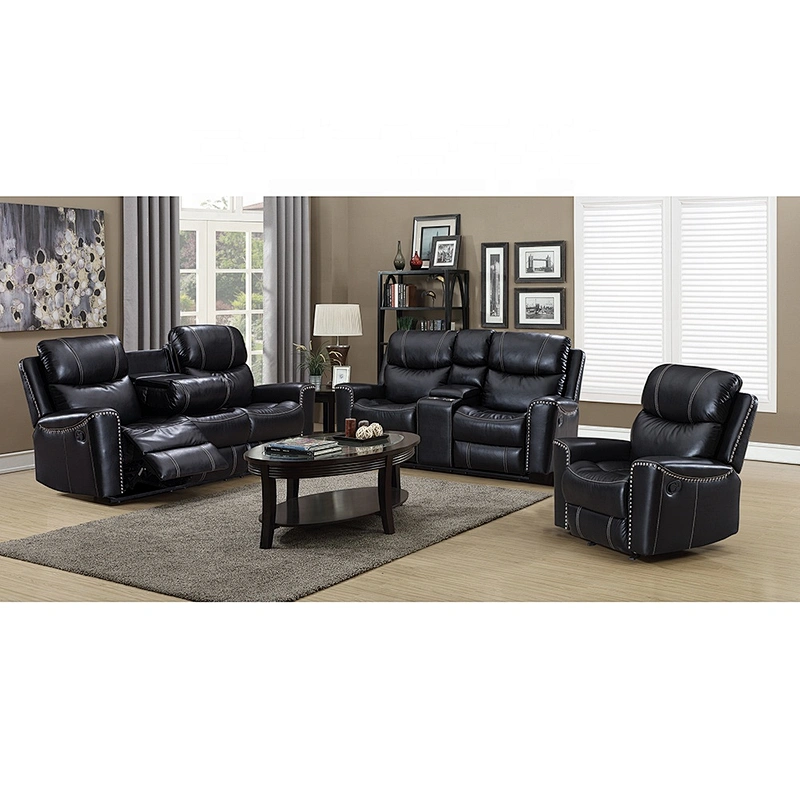 High quality leather recliner with drop down table and console sectional sofa recliner with nails
