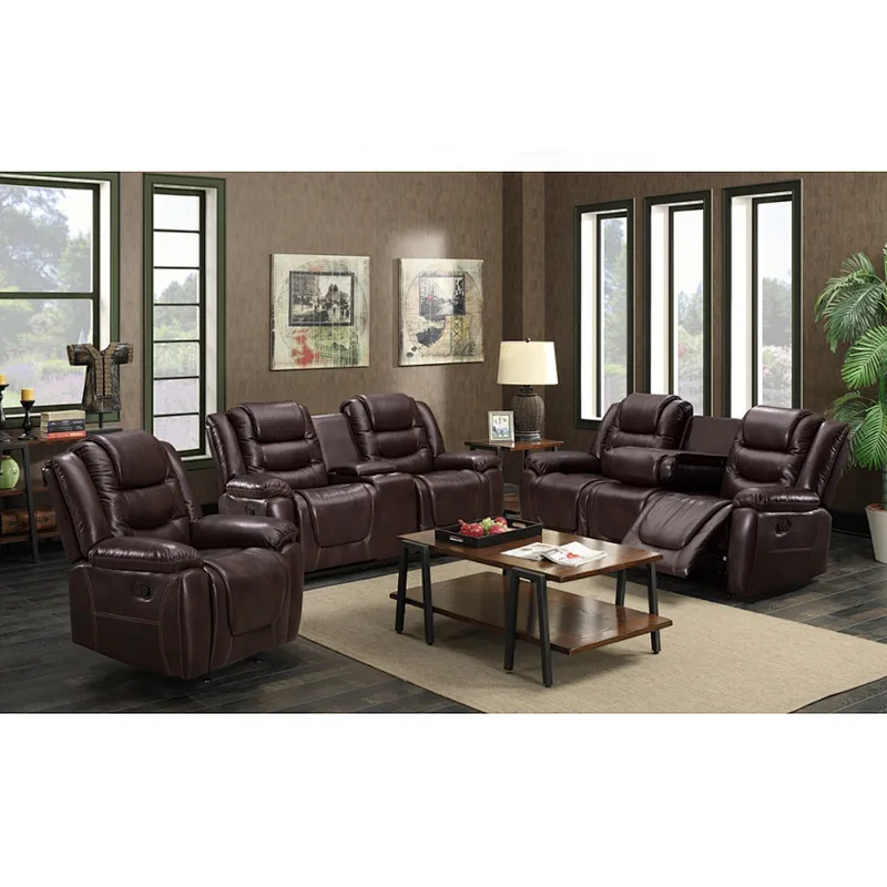 High quality modern living room furniture brown comfortable healthy sponge beautiful multifunctional recliner sofa set