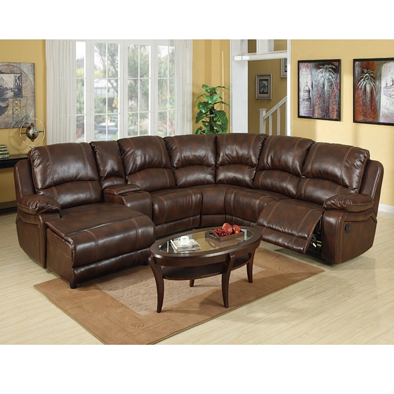 Home Furniture Living Room Leather Corner Sofa with Recliner