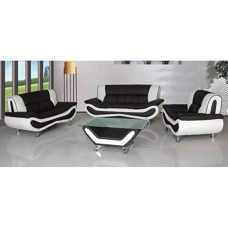 Black leather European modern beautiful buckle design healthy sponge quality living room 3+2 sofa set