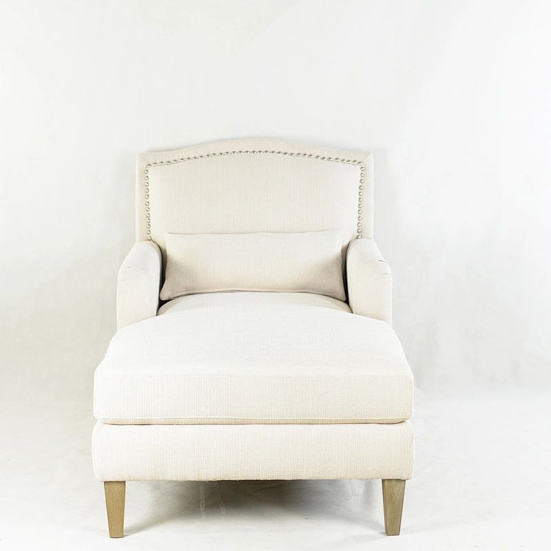 White soft linen with low armrest backrest simple wooden belt pillow living room single bench chair