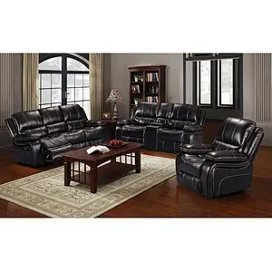 Black high quality leather modern smile design six seat living room 3+2+1 recliner sofa set