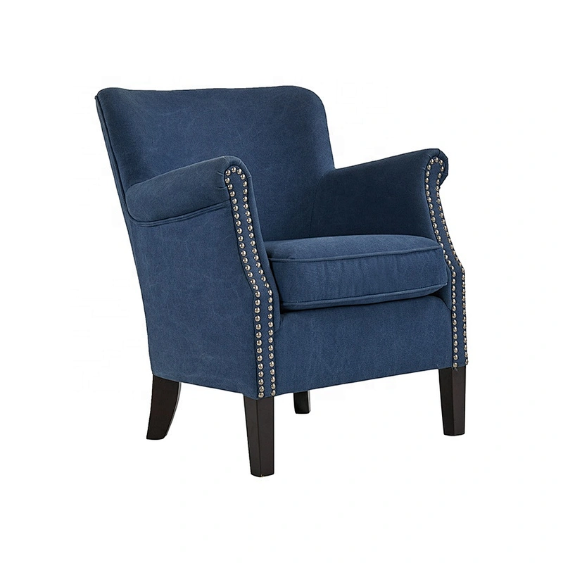Modern Lounge Chair  New Model Comfortable Seat Blue Linen High-end  Arm Chair With Nails