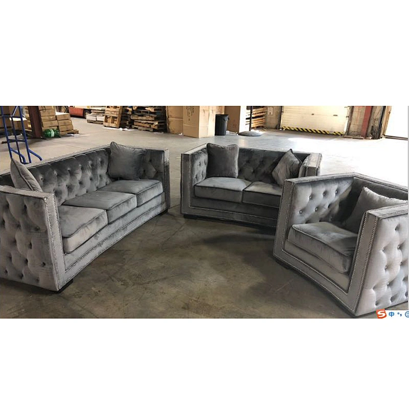 Frank Furniture 2019 New Design Modern Sofa Couch Living Room Sofa With Nails Chesterfield Sofa Set 7 Seater