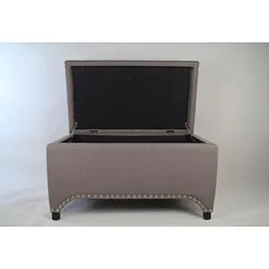 Best supplier Grey Solid Color Linen velvet fabric fashion ottoman table storage ottoman