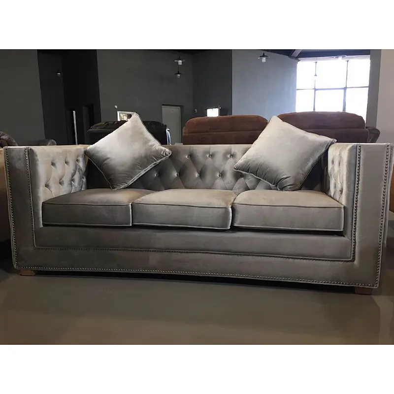 Modern luxury style short plush fabric soft sponge cushion healthy and comfortable three-seat sofa