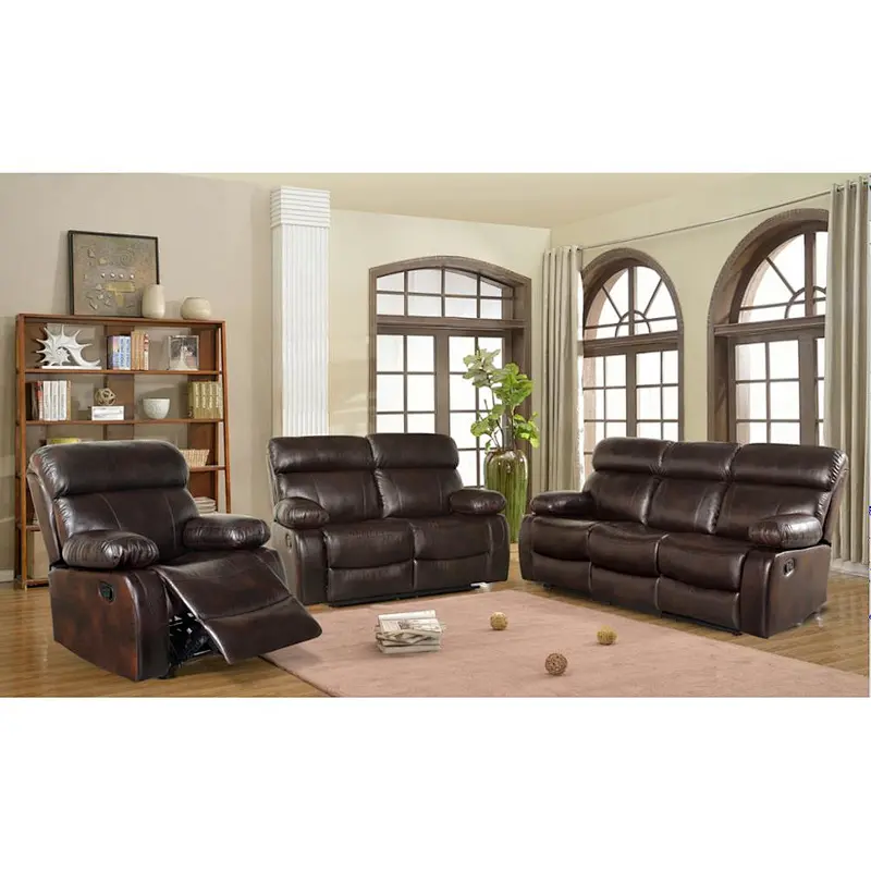 Black leather belt beautiful foam nail cup holder drop down multi-function living room 3+2+1 recliner sofa set