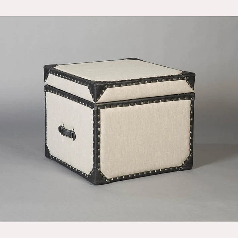 Best supplier Grey Solid Color Linen velvet fabric fashion ottoman table storage ottoman