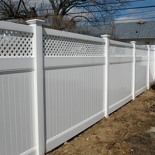 Lattice-Top Plastic Vinyl PVC Privacy Fence - White