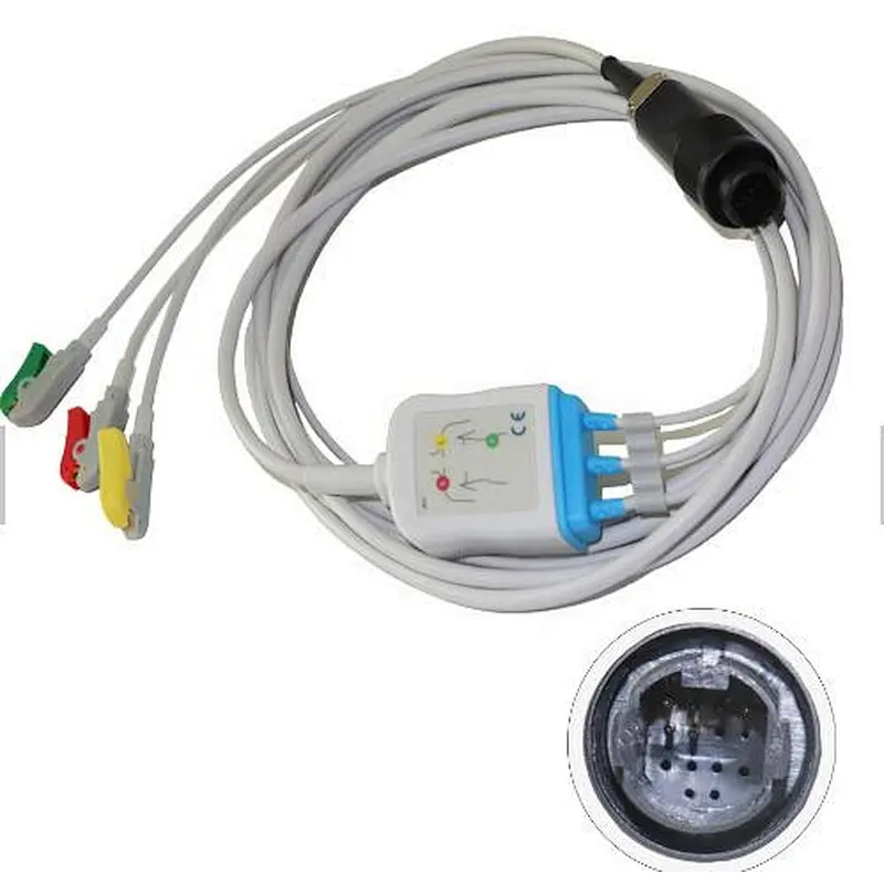 6Pin ECG one-piece trunk cable and leadwire compatible for Heyer Vizor 10 clip end,AHA/IEC