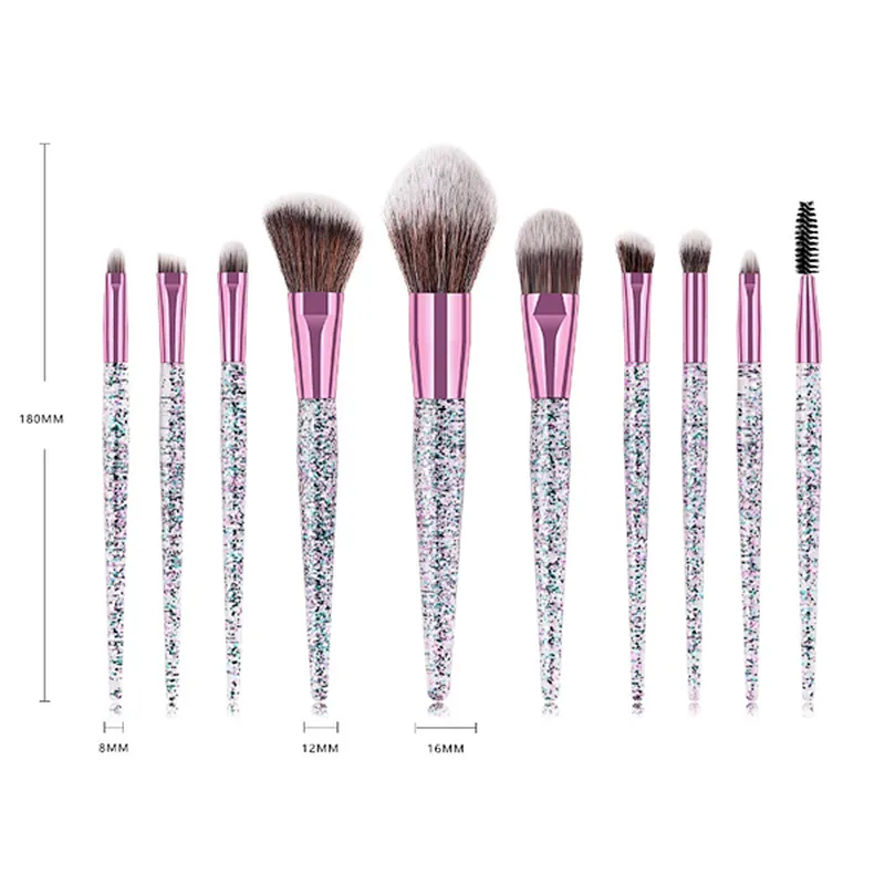 Hot Selling Glitter Handle Makeup Brush 10pcs Cosmetic Brush Facial Brush