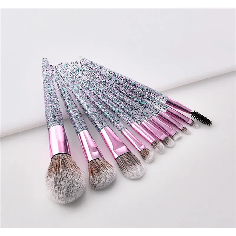 Hot Selling Glitter Handle Makeup Brush 10pcs Cosmetic Brush Facial Brush