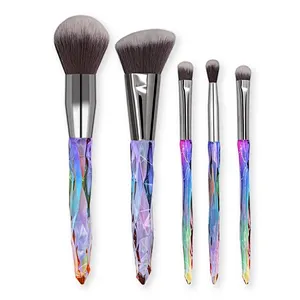 Professional cosmetic brush 5PCS crystal rainbow handle synthetic hair rainbow makeup brush set