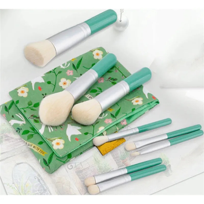 Wooden Handle Cosmetic Brush Travel Brush set Wholesale Custom Private Label Makeup Brush with Bag