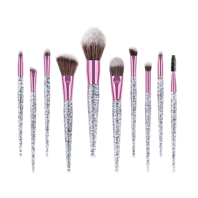 Hot Selling Glitter Handle Makeup Brush 10pcs Cosmetic Brush Facial Brush